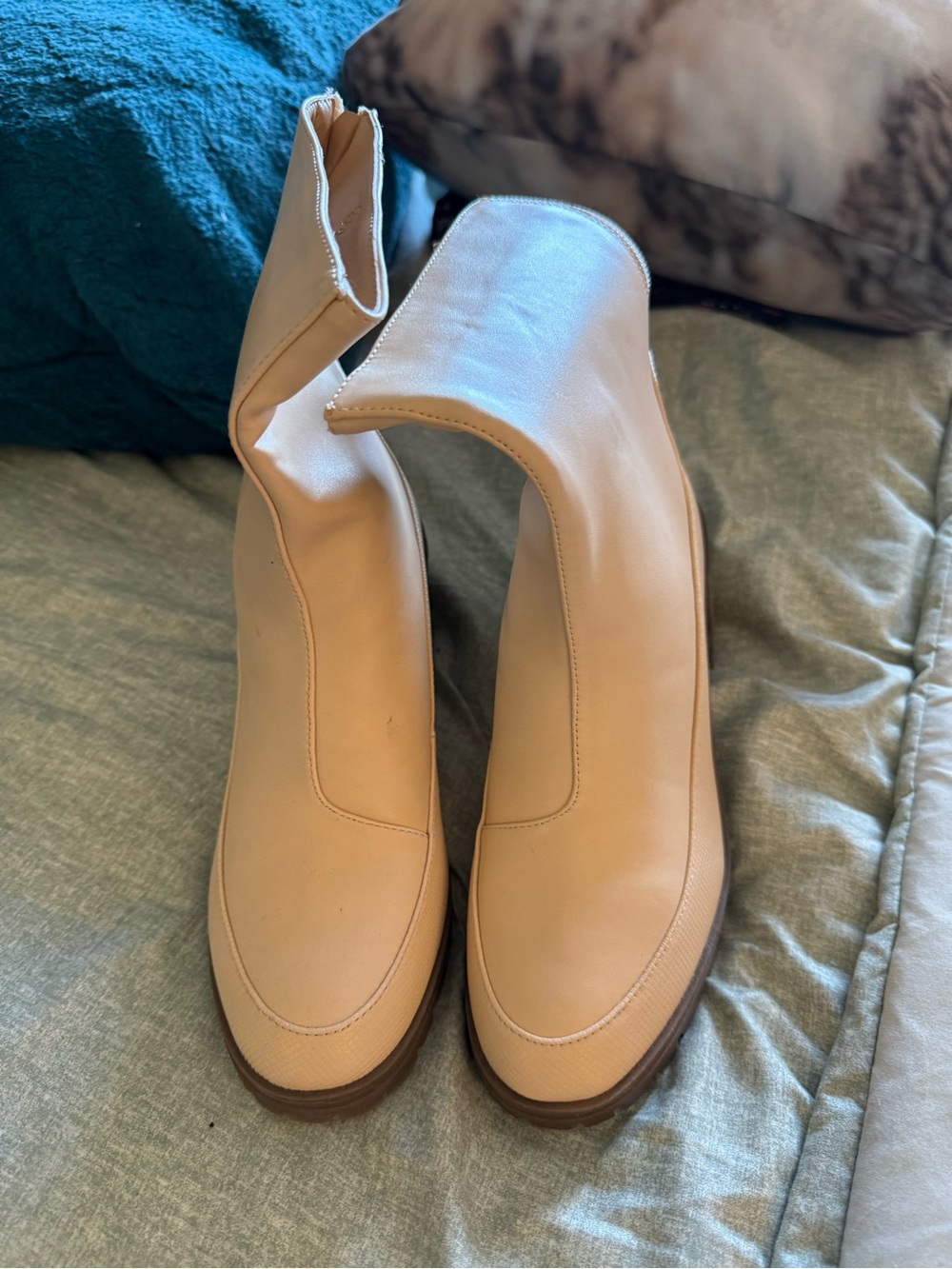 Neutral Beige Stretch Ankle Booties for Women